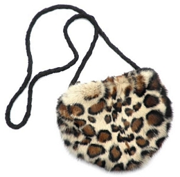 Brown and beige leopard print crossbody lapin fur bag 