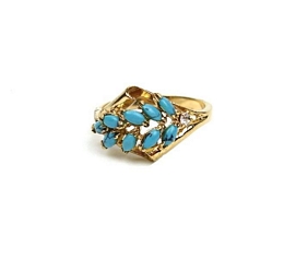 Ring with turquoise stones and strass Tinos