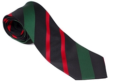 BLACK SYNTHETIC TIE WITH RED AND GREEN STRIPES