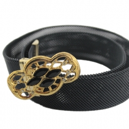 Metalic strap belt with gold buckle