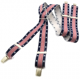 Red striped suspenders with white stars
