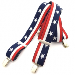 White, red and blue suspenders with stars