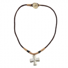 Silver matte unisex cross with leather strap