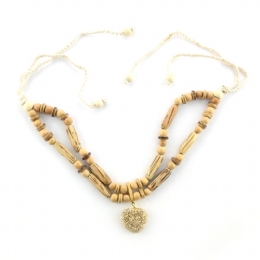 Crochet necklace with wooden beads and heart