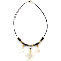 Fishline necklace with shell butterfly and flowers