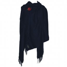 Blue woolen Italian poncho with floral pin