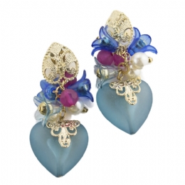 Κλιπ σκουλαρίκια με καρδιές, λουλούδια και πέρλες