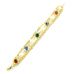 Triple bracelet with colourful crystals and pearls
