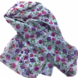 White Italian scarf with fuxia and purple flowers
