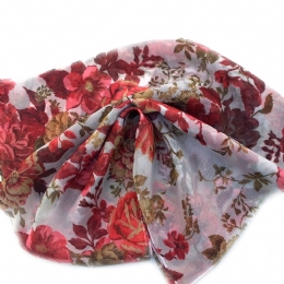 White Italian scarf with burgundy and coral roses