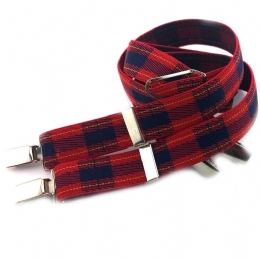 Red and blue checkered kid suspenders