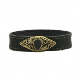 Unisex leather bracelet with antique gold buckle