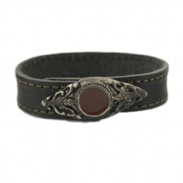 Unisex black leather bracelet with antique silver buckle