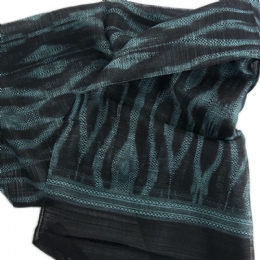 Black glossy Italian scarf with petrol waves