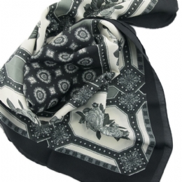 Italian black and grey square scarf with roses