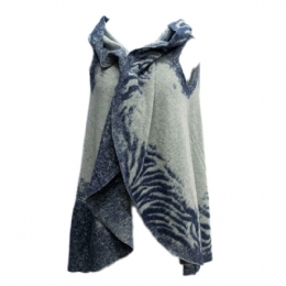Grey Italian wool laser cut vest with blue animal print