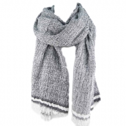 Unisex tweed cotton scarf with striped boarders