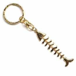 Gold chain fishbone keyring 