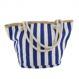 Royal blue and cream striped beach handbag