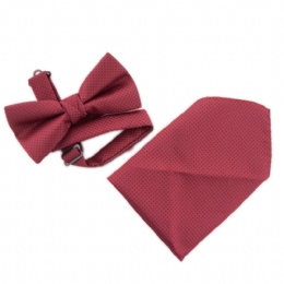 Red bow tie with blue dots and assorted handkerchief