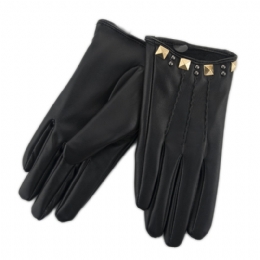 Black synthetic women gloves with trouks