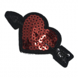 Heart with an arrow brooch and red sequins