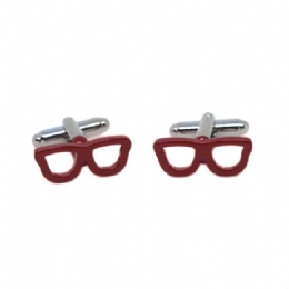 Red pair of Glasses cufflinks with enamel