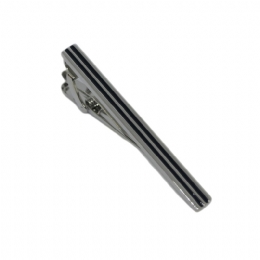 Silver colour tie clip with black enamel stripes