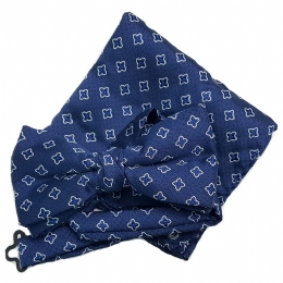 Blue bow tie and pocket square with beige crosses