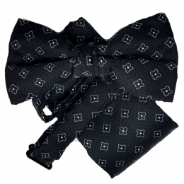 Black bow tie and pocket square with grey crosses