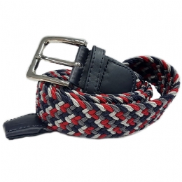 Blue, red and grey elastic knitted men belt 