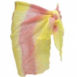Red and lemon yellow Italian crashed pareo skirt with silver lurex