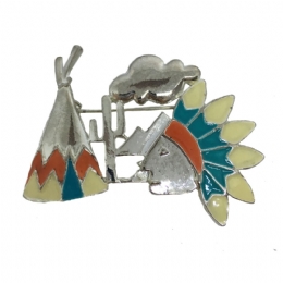 Ethnik brooch with enamel Indian and his tent