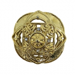 Square curved gold brooch with strass