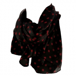 Wide and thin black scarf with red dots