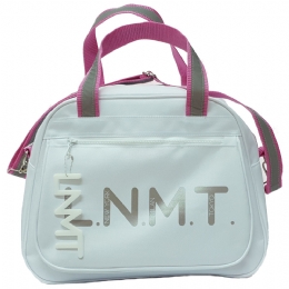 Large white L.N.M.T handbag with fuxia reflective strap