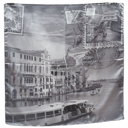 Black and white Italian satin square scarf Venice postcard