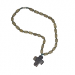 Beige and pistachio bead necklace with brown bone cross