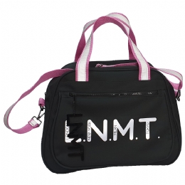 Large black L.N.M.T handbag with fuxia reflective strap