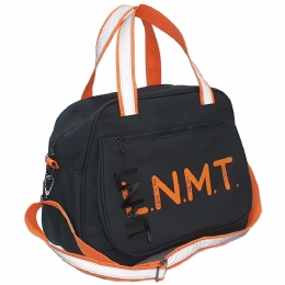 Large black L.N.M.T handbag with fluo orange reflective strap