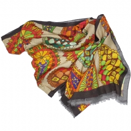 Beige Italian scarf with fancy Paisley print designs