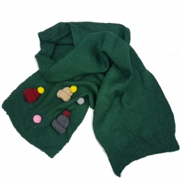 Plain colour kids knitted scarf with pom pom and beanies 