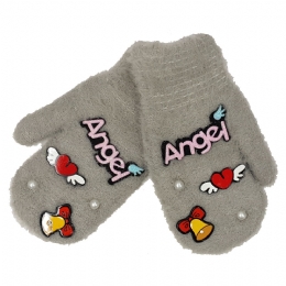 Παιδικά μαλλιαρά γάντια χούφτες Angels με περλίτσες και καρδούλες