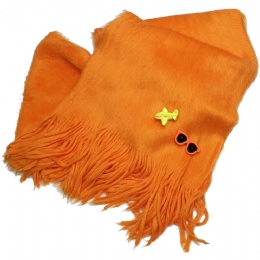 Fluo orange fluffy children scarf with airplane and eyeglasses pins