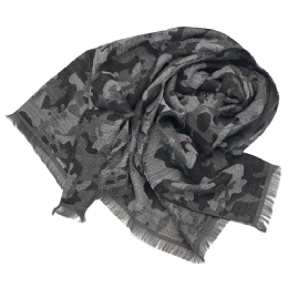Grey with charcoal unisex Italian wool military print scarf