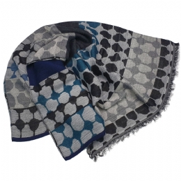 Italian wool unisex scarf with petrol, black and grey design