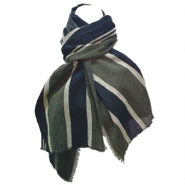 Italian wool charcoal unisex scarf with grey and blue-black stripes
