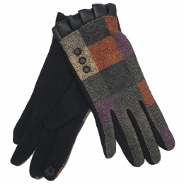 Elastic gloves rust, purple and beige checkered design and flabby cuffs