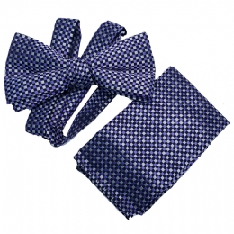 Bow tie and pocket square with purple, black and grey squares