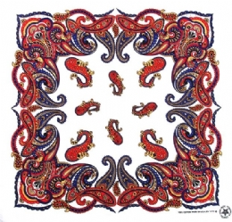 White American cotton bandana with red and blue Paisley prints